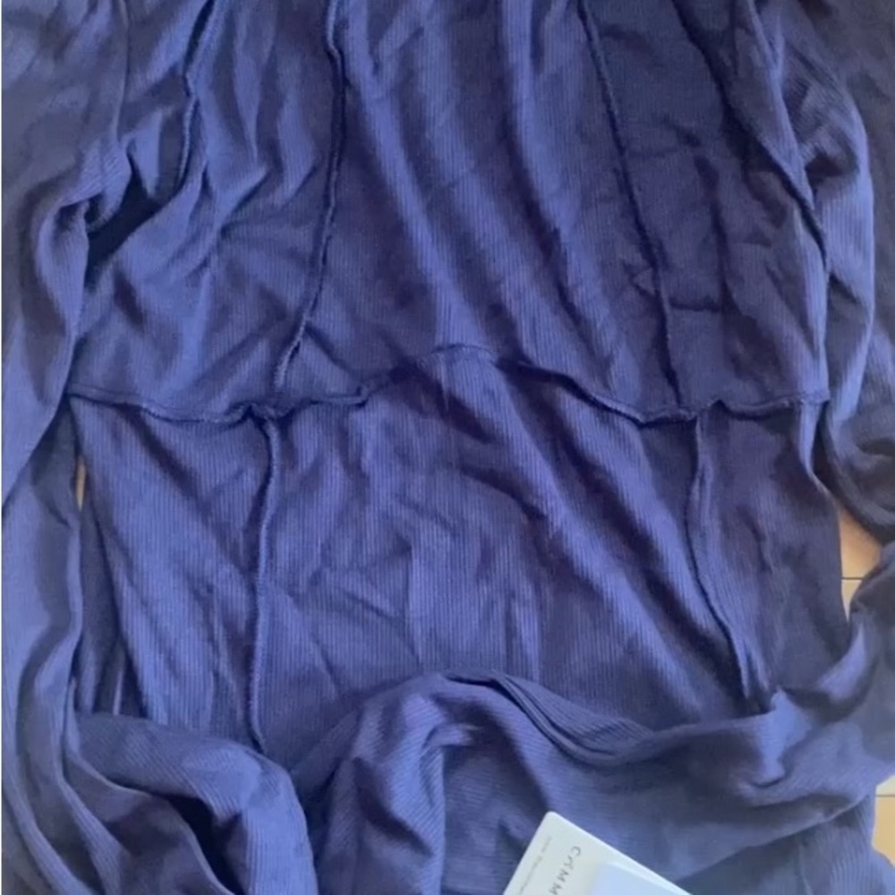 Commense Basic Piping Long Sleeve Top Navy Ribbed Shirt Women’s Size Medium NEW - Picture 2 of 2